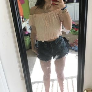 Light peach/pink off the shoulder crop top